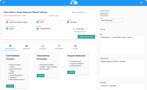 Medical Administrator page from e-ficha